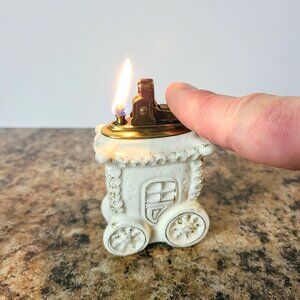 Vintage Bone China Table Lighter, Stagecoach Petrol Lighter Made In Japan, Works